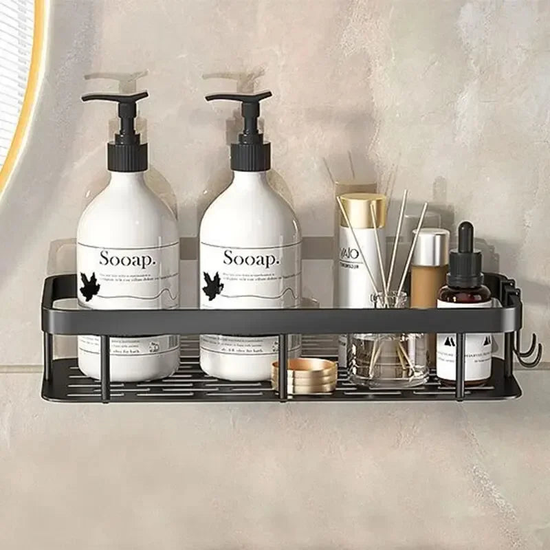 No-Drill Bathroom Corner Storage Shelf, Aluminium Wall Rack – Caspri