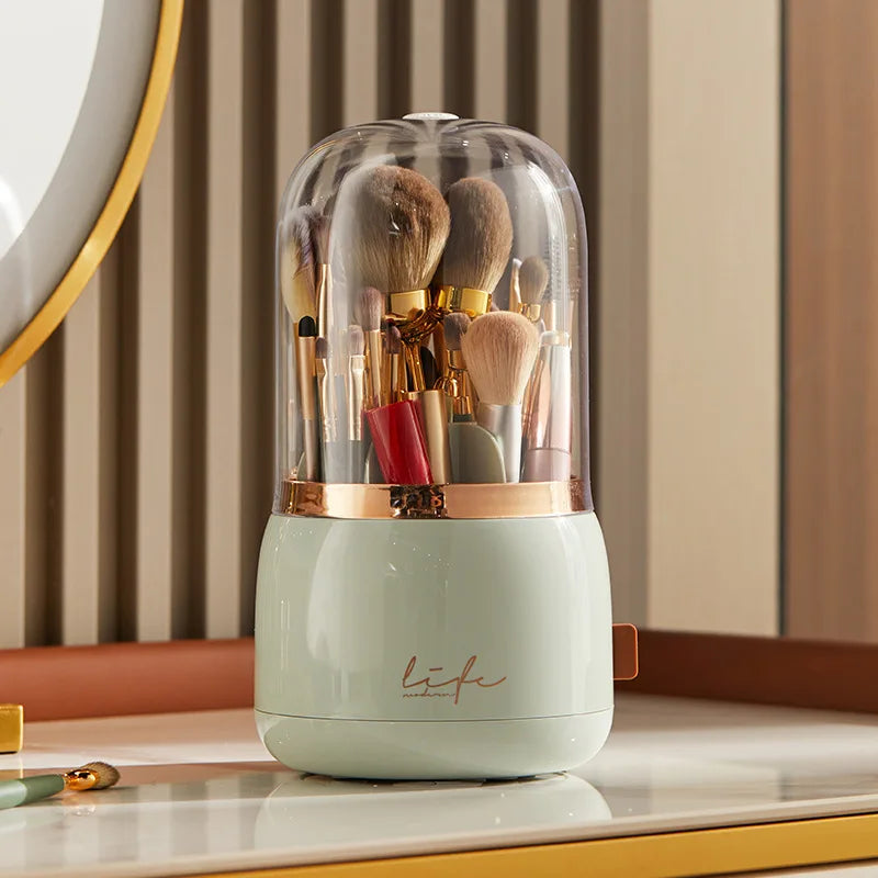 Makeup Brush Holder – Clear Acrylic Cylinder with Lid - Caspri