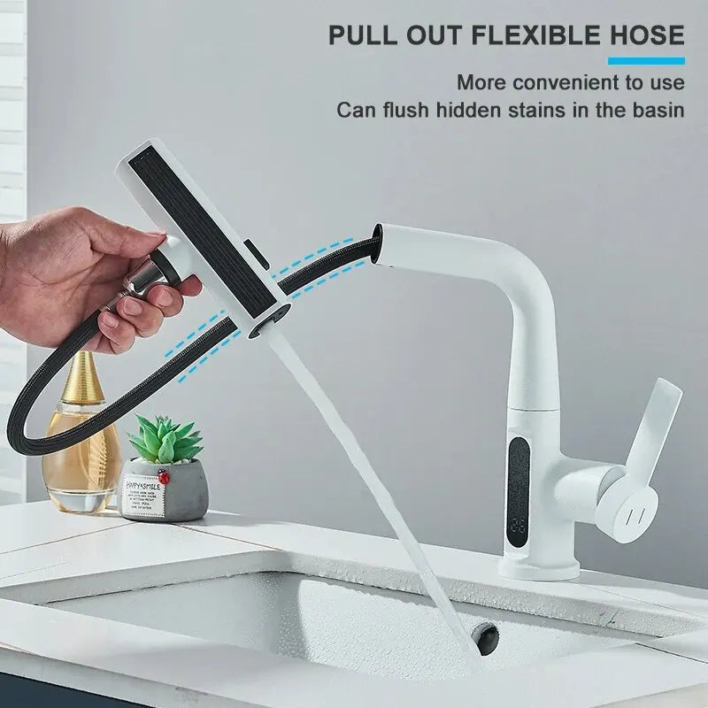 Digital Display Basin Faucet with Pull-Out 3-Way Sprayer – Caspri