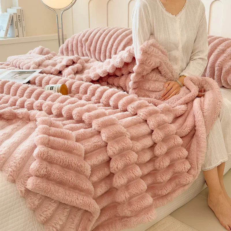 Bedding Set Fleece Striped King Size Cosy - Caspri