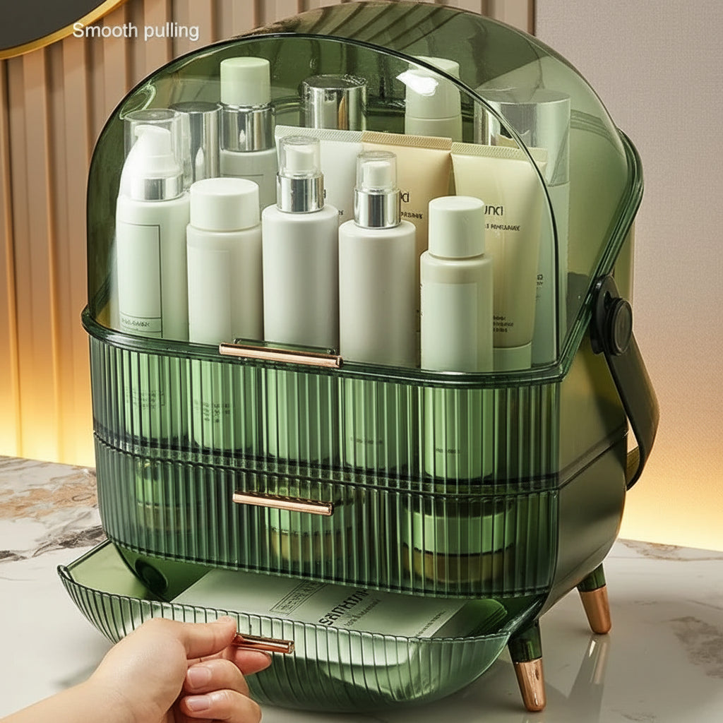Makeup Organizer With Lid Clear Green For Dorm - Caspri