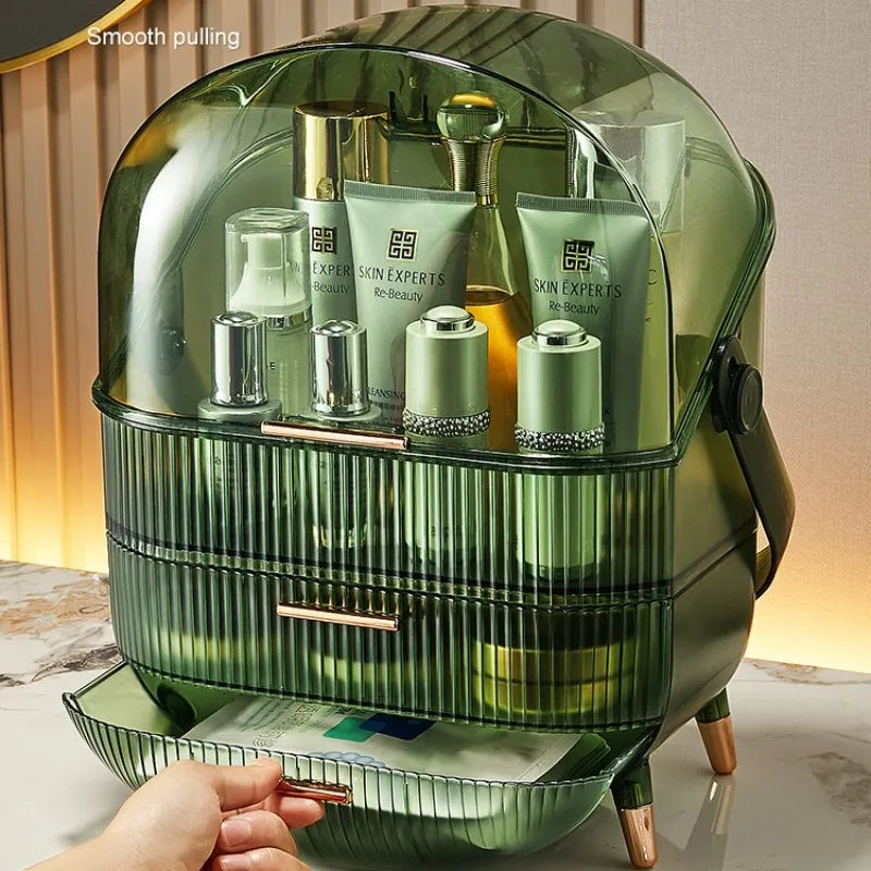Makeup Organizer With Lid Clear Green For Dorm - Caspri