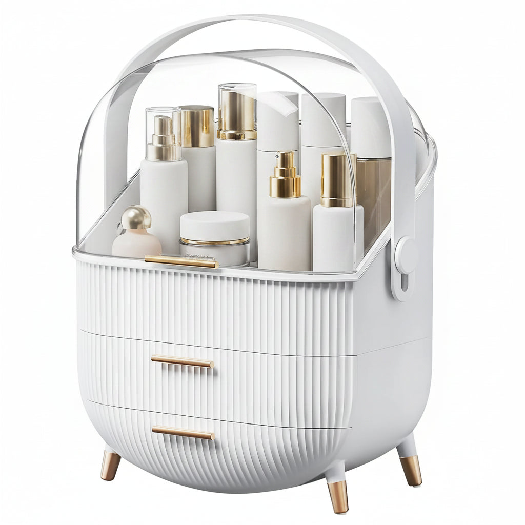 Makeup Organizer With Lid Clear Green For Dorm - Caspri