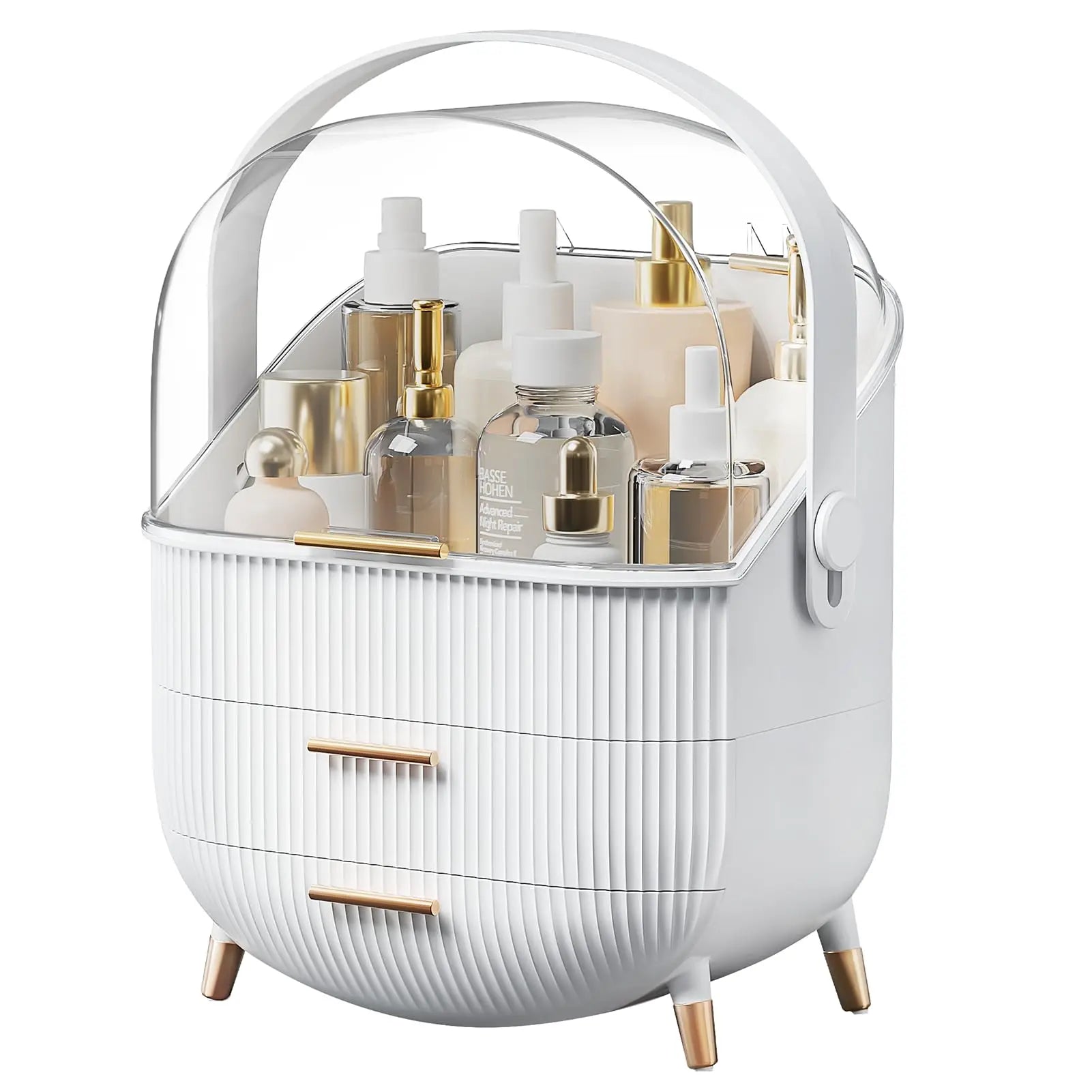 Makeup Organizer With Lid Clear Green For Dorm - Caspri