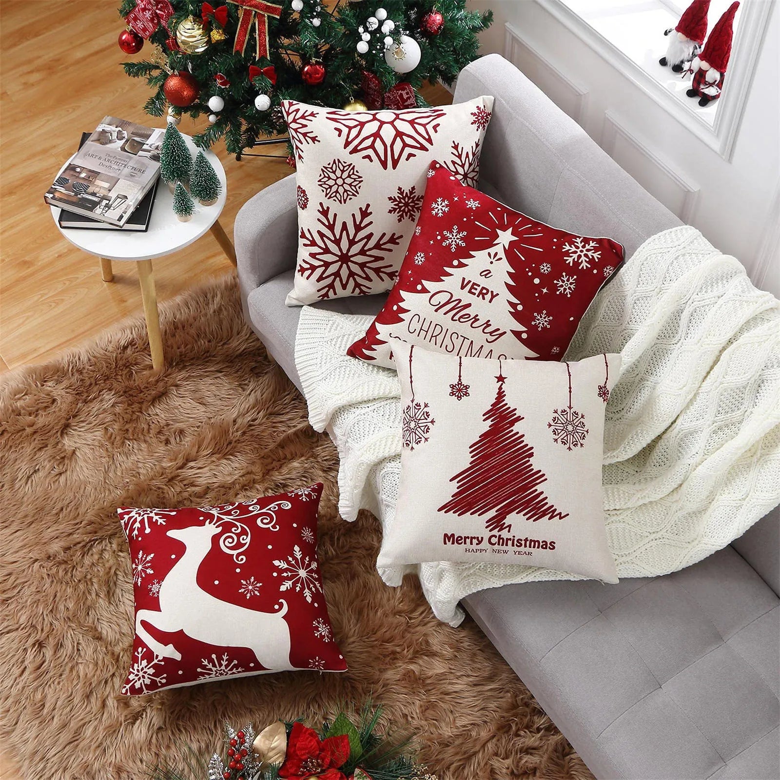 Christmas Cushion Covers Kit Four Piece Set for Cozy Homes - Caspri