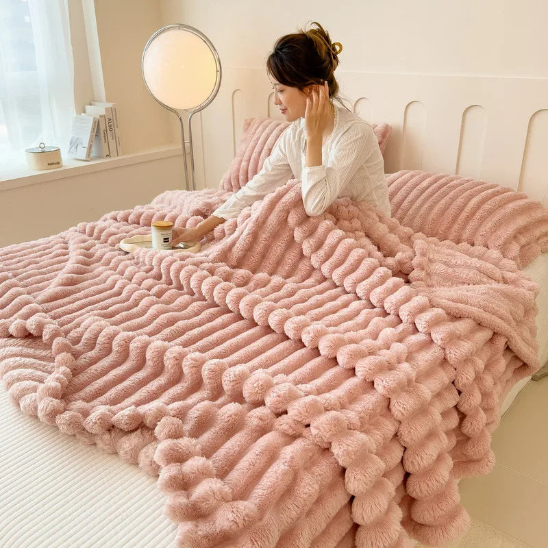 Bedding Set Fleece Striped King Size Cosy - Caspri