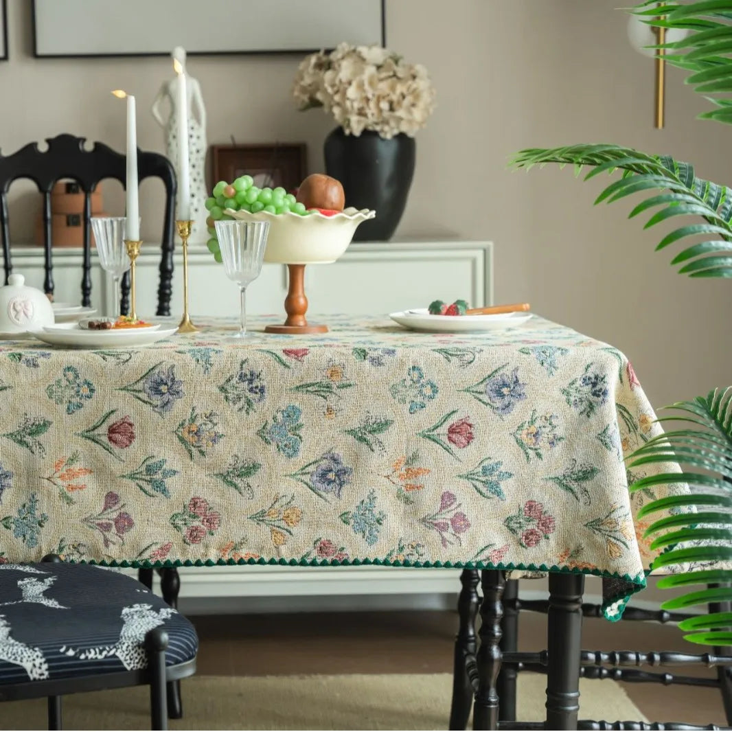 Cotton Tablecloth, Modern White Floral Design – Caspri