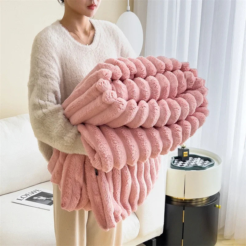 Bedding Set Fleece Striped King Size Cosy - Caspri