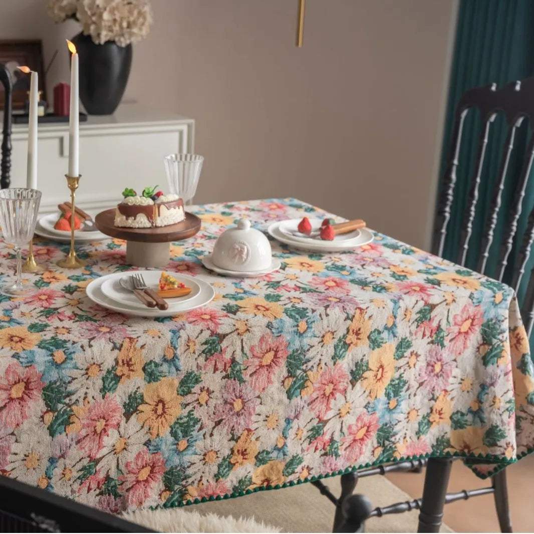 Cotton Tablecloth, Modern White Floral Design – Caspri