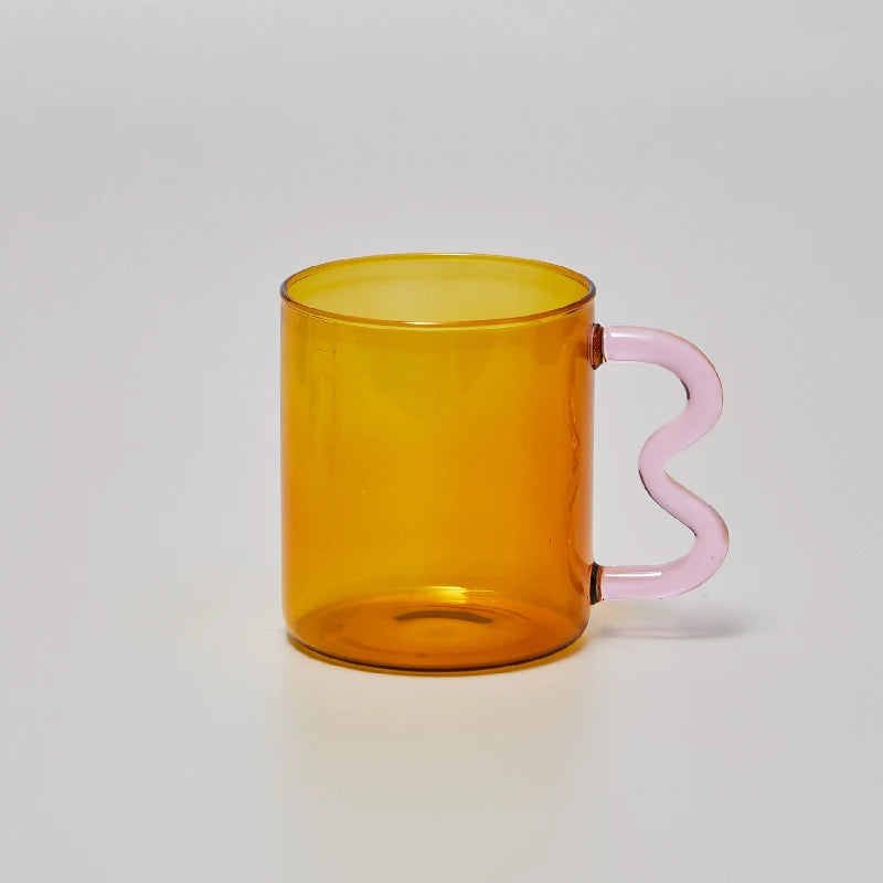 Colourful Glass Mug 300ml Heatproof Waved Design – Caspri
