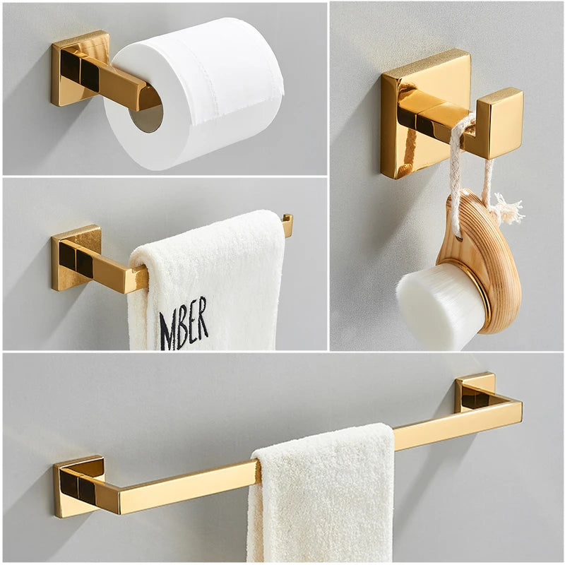 Bathroom Accessories Set, 4-Piece Stainless Steel Black or Gold – Caspri