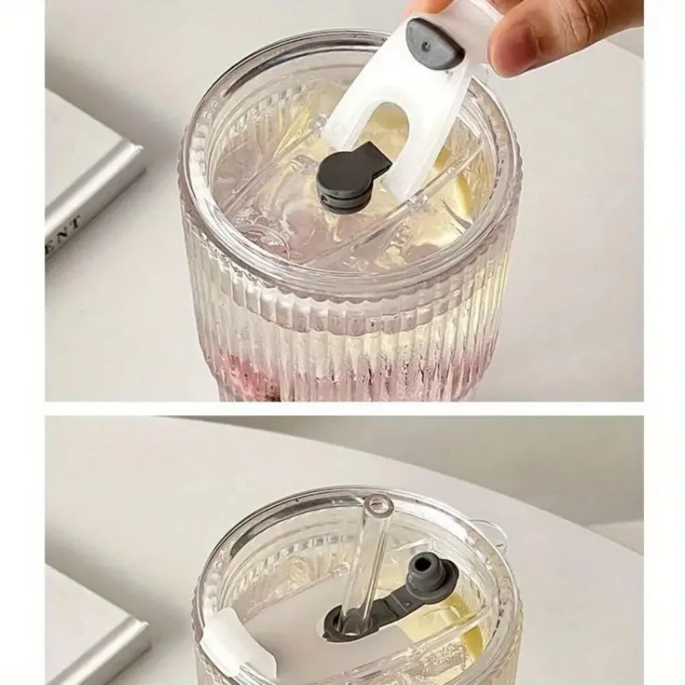 Glass Cup 600ml with Lid and Straw Reusable – Caspri