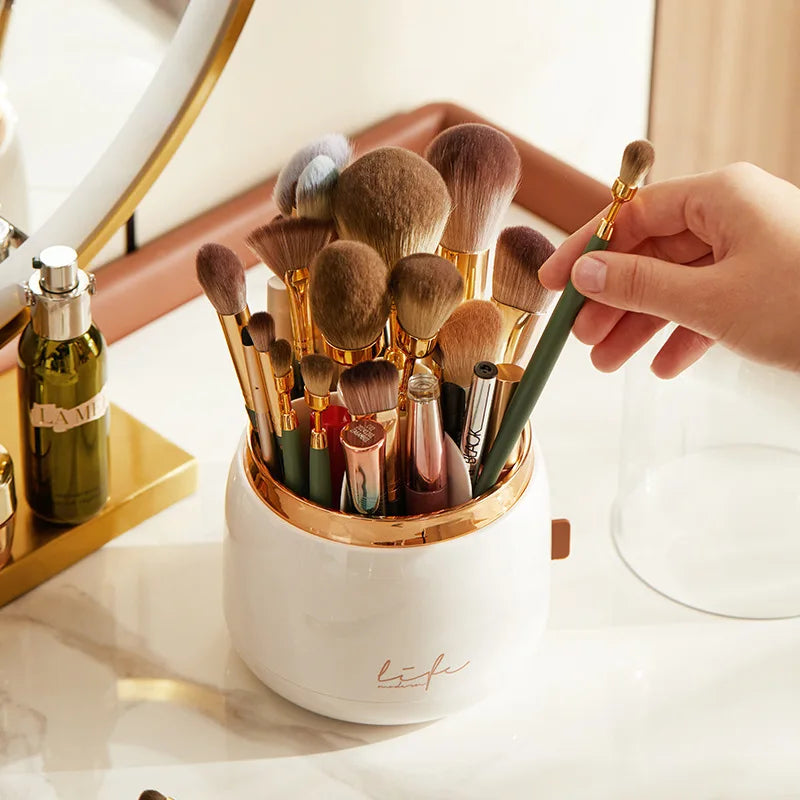 Makeup Brush Holder – Clear Acrylic Cylinder with Lid - Caspri