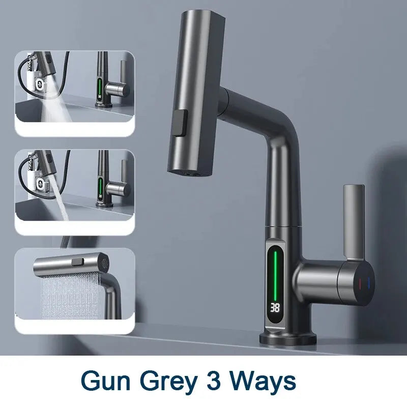 Digital Display Basin Faucet with Pull-Out 3-Way Sprayer – Caspri