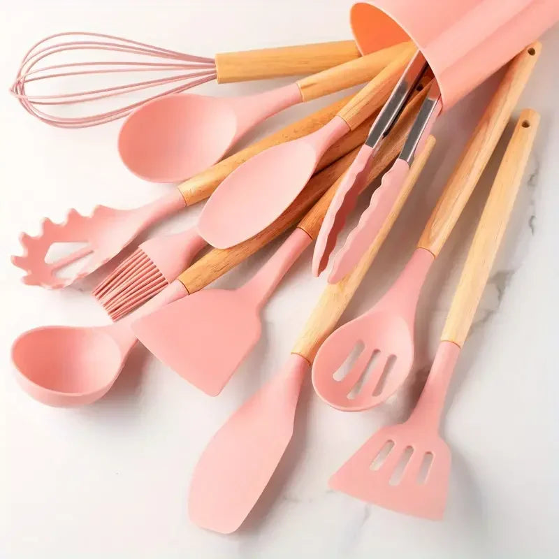 Wood & Silicone Kitchen Utensils Set Heat Resistant – Caspri