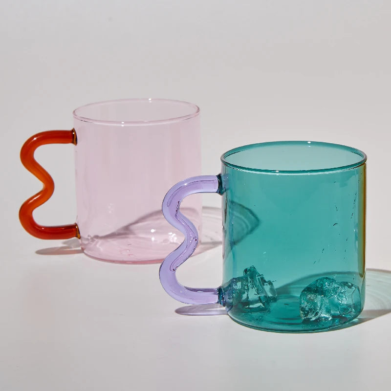 Colourful Glass Mug 300ml Heatproof Waved Design – Caspri