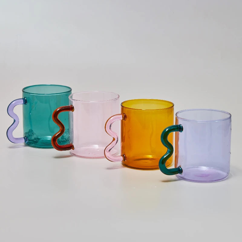 Colourful Glass Mug 300ml Heatproof Waved Design – Caspri