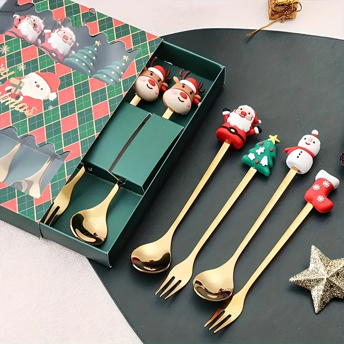 Gold Stainless Steel Cutlery Set for Festive Christmas Hosts - Caspri
