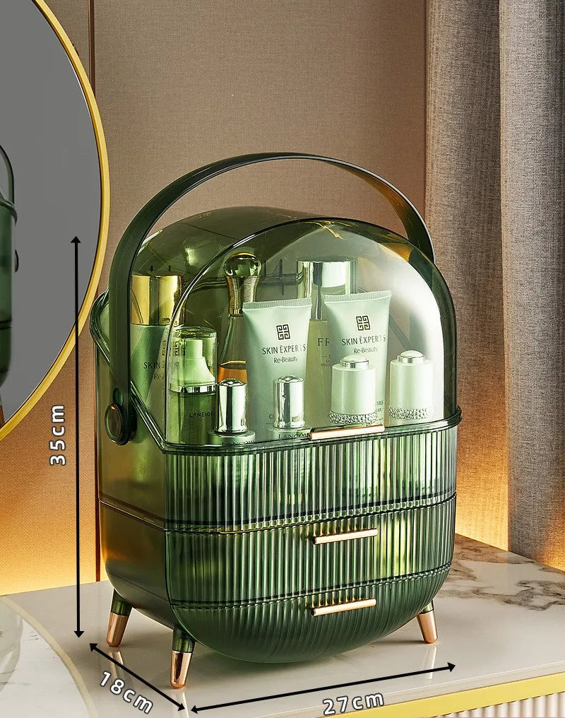 Makeup Organizer With Lid Clear Green For Dorm - Caspri