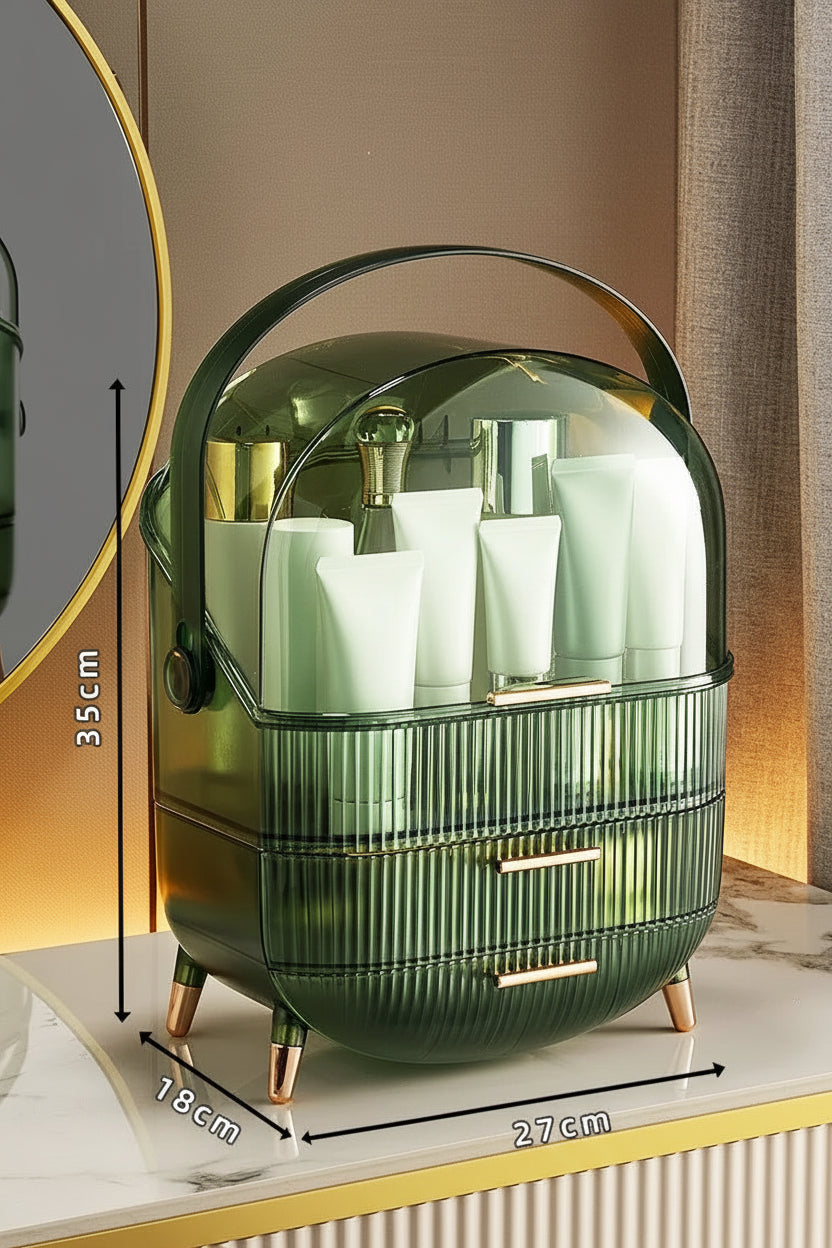 Makeup Organizer With Lid Clear Green For Dorm - Caspri
