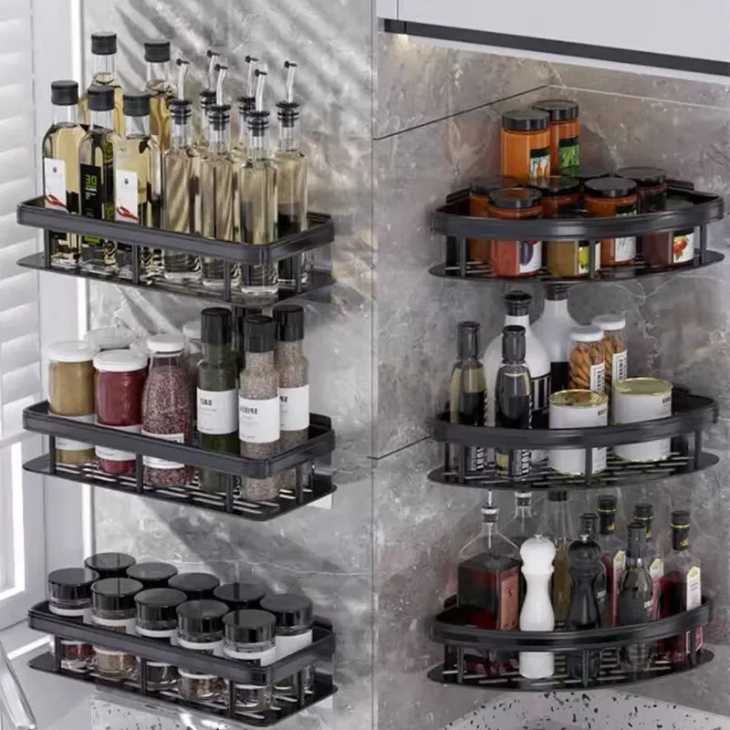 No-Drill Bathroom Corner Storage Shelf, Aluminium Wall Rack – Caspri