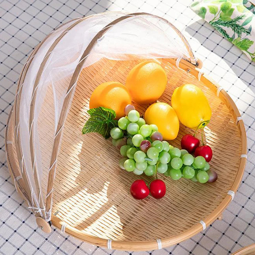 Kitchen Storage Bamboo Basket with Mesh Lid – Caspri