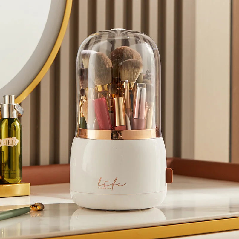Makeup Brush Holder – Clear Acrylic Cylinder with Lid - Caspri