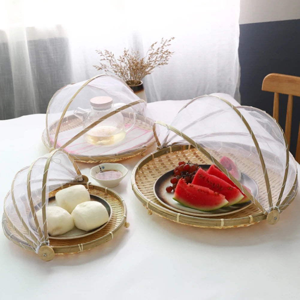 Kitchen Storage Bamboo Basket with Mesh Lid – Caspri