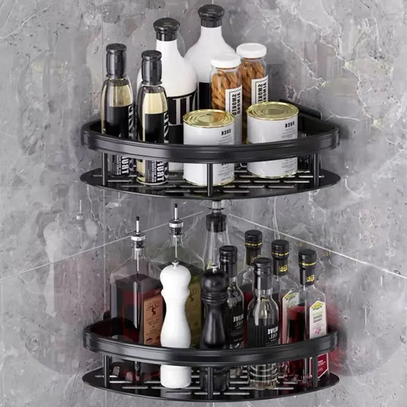No-Drill Bathroom Corner Storage Shelf, Aluminium Wall Rack – Caspri