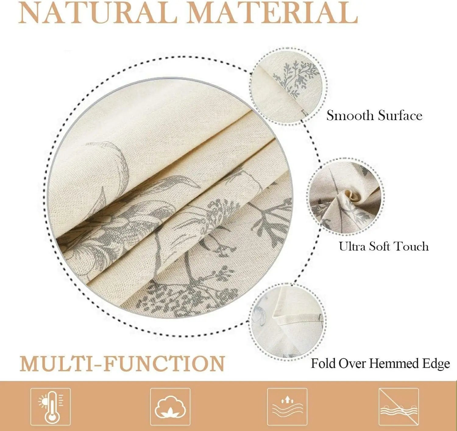 Cotton Linen Tablecloth with Botanical Print, Rustic Garden Design – Caspri