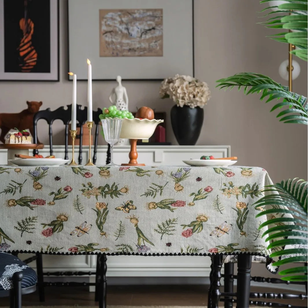 Cotton Tablecloth, Modern White Floral Design – Caspri
