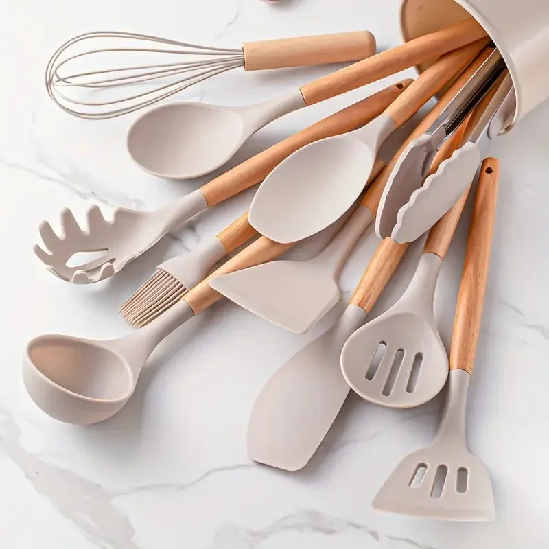 Wood & Silicone Kitchen Utensils Set Heat Resistant – Caspri