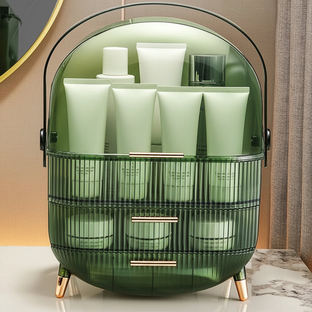 Makeup Organizer With Lid Clear Green For Dorm - Caspri