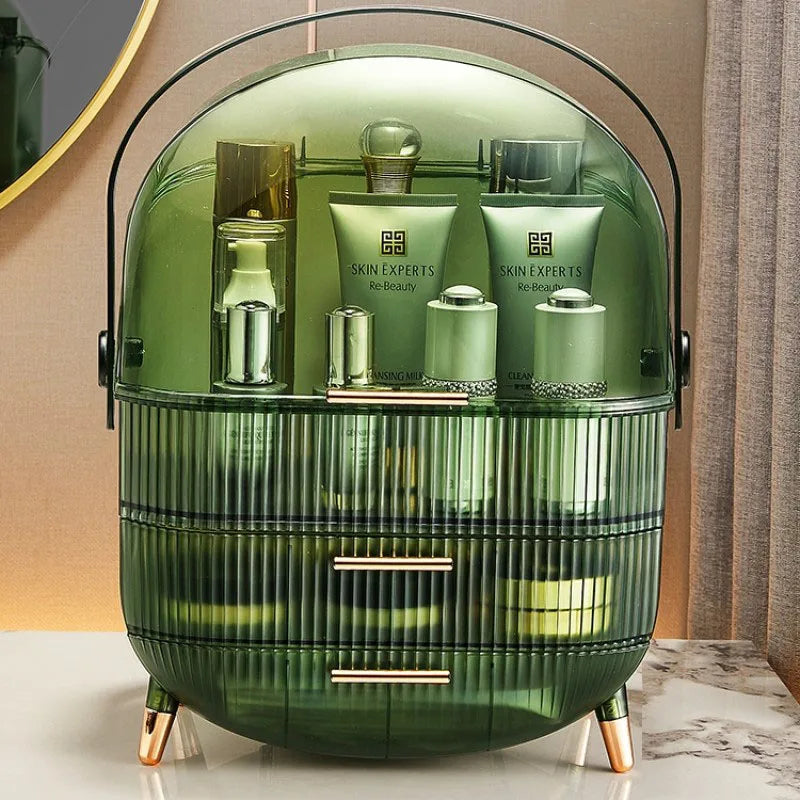 Makeup Organizer With Lid Clear Green For Dorm - Caspri