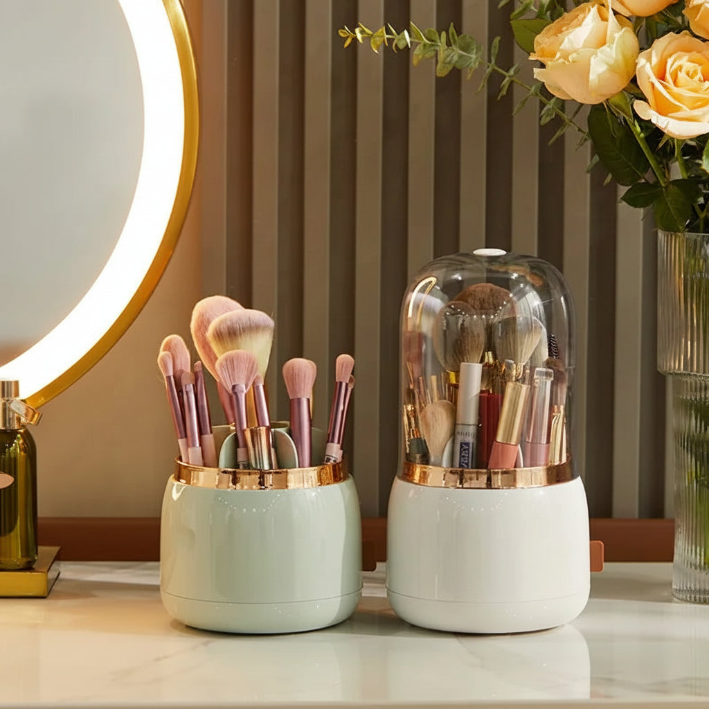 Makeup Brush Holder – Clear Acrylic Cylinder with Lid - Caspri