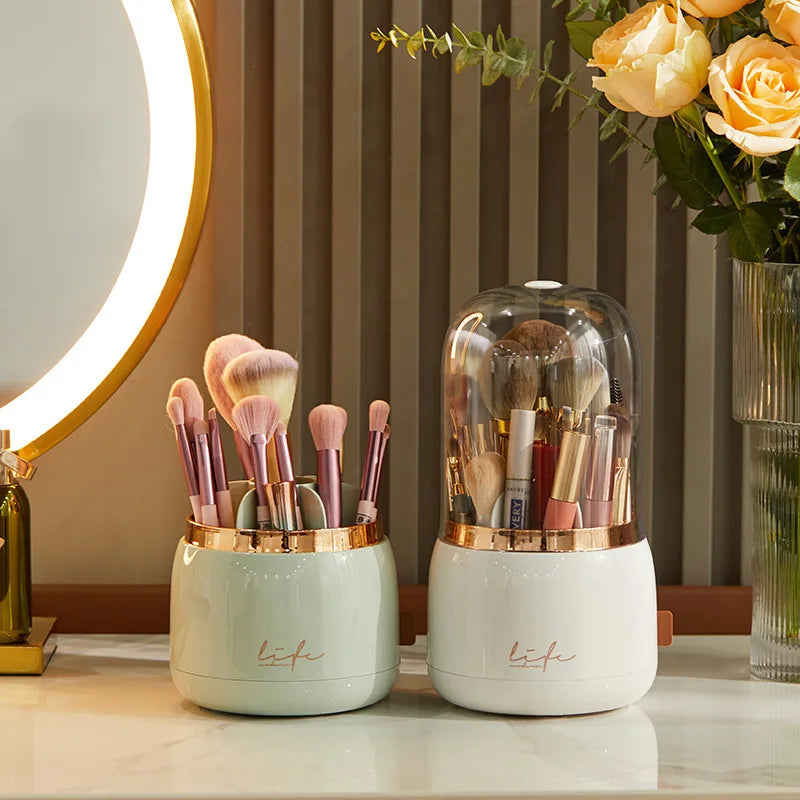 Makeup Brush Holder – Clear Acrylic Cylinder with Lid - Caspri