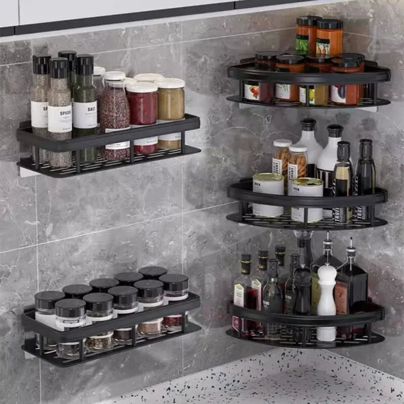 No-Drill Bathroom Corner Storage Shelf, Aluminium Wall Rack – Caspri