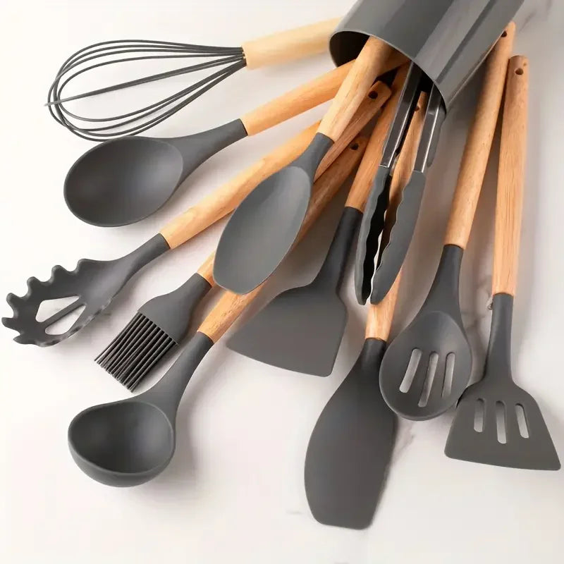 Wood & Silicone Kitchen Utensils Set Heat Resistant – Caspri