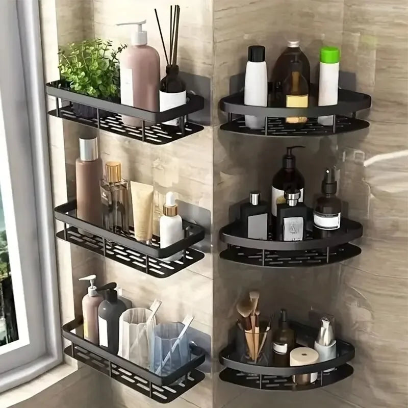 No-Drill Bathroom Corner Storage Shelf, Aluminium Wall Rack – Caspri