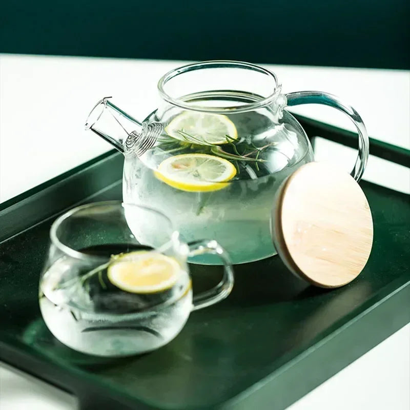Borosilicate Glass Teapot 1.8L Heat Resistant Bamboo Lid – Caspri