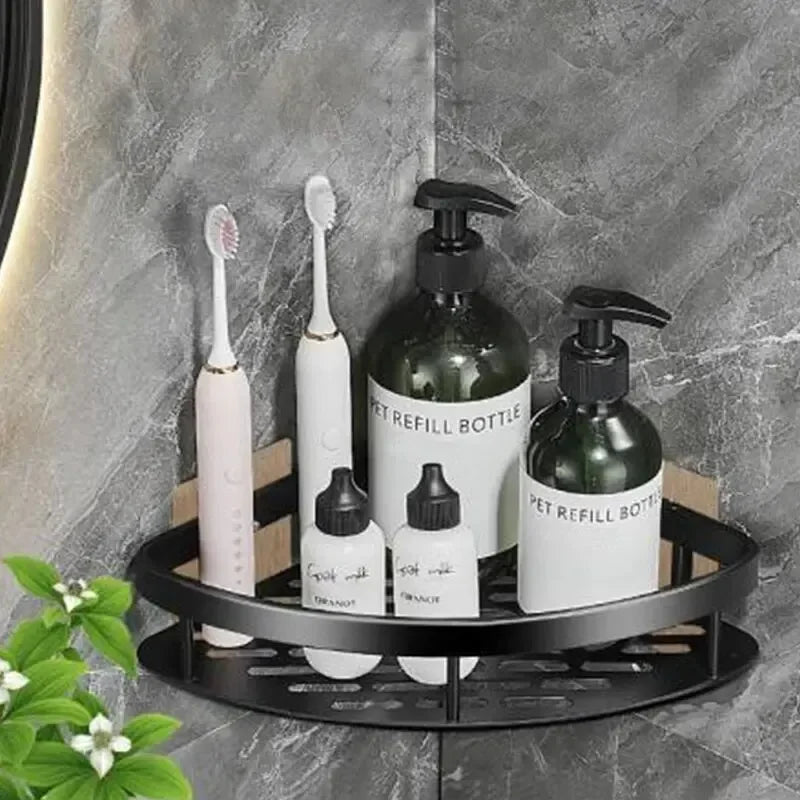 No-Drill Bathroom Corner Storage Shelf, Aluminium Wall Rack – Caspri