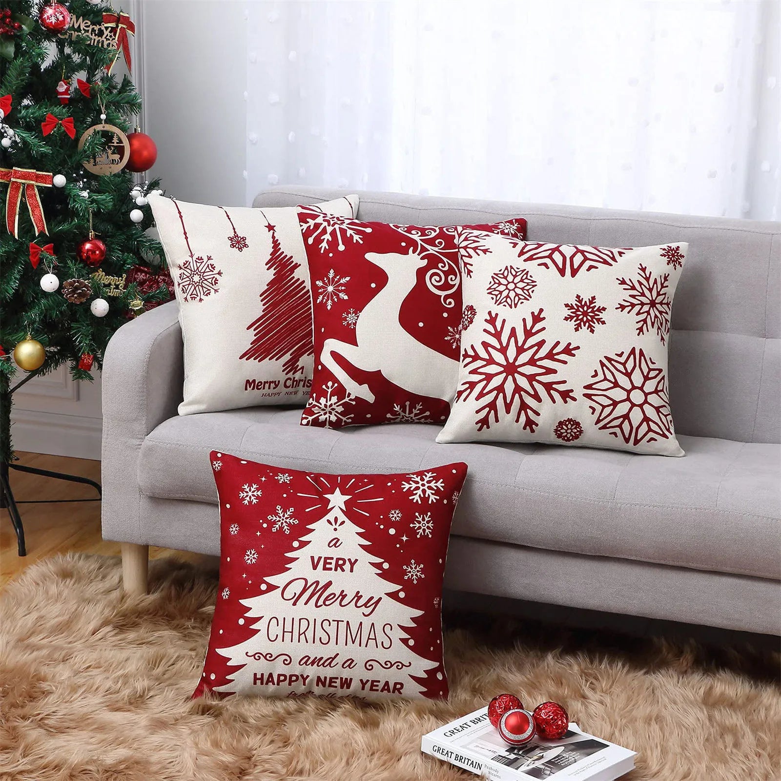Christmas Cushion Covers Kit Four Piece Set for Cozy Homes - Caspri