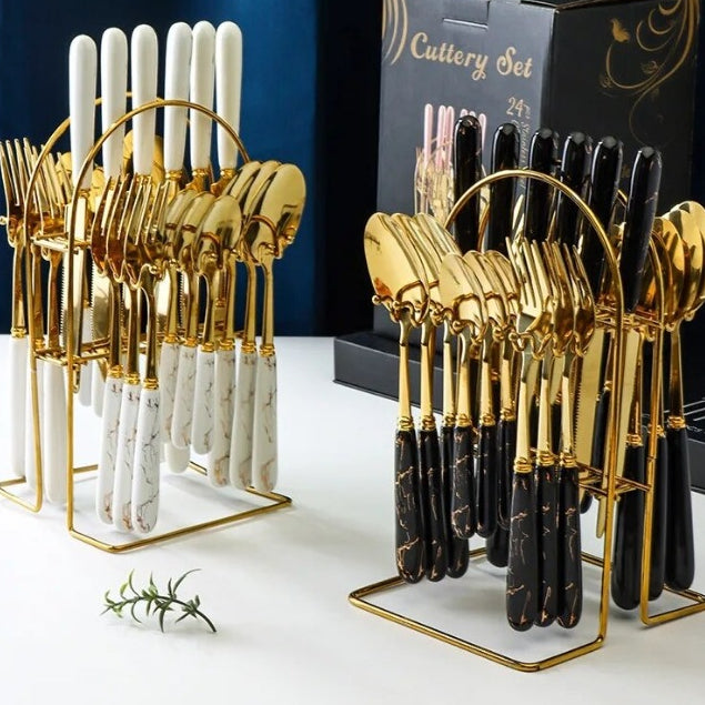 Gold 24 Piece Cutlery Set Premium For Elegant Dining Hosts - Caspri