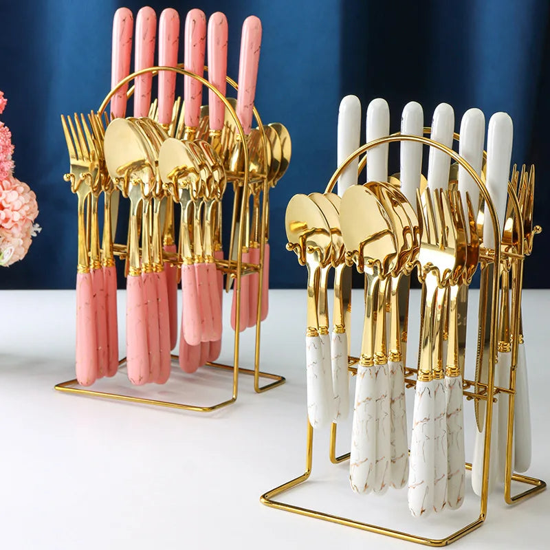 Gold 24 Piece Cutlery Set Premium For Elegant Dining Hosts - Caspri