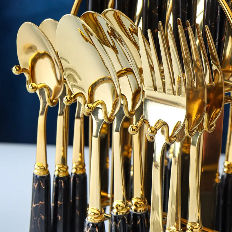 Gold 24 Piece Cutlery Set Premium For Elegant Dining Hosts - Caspri